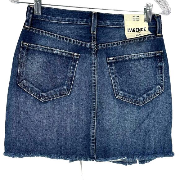 L'agence NWT Jolene Distressed Mini Skirt Newberry Blue Size 24 100% Cotton - Picture 3 of 8